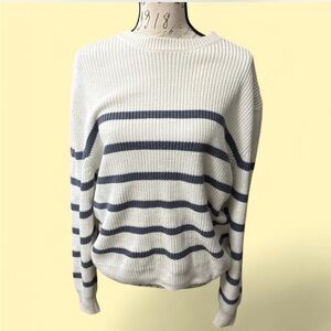 Hollister Women's Striped Sweater - Cream and Gray-blue